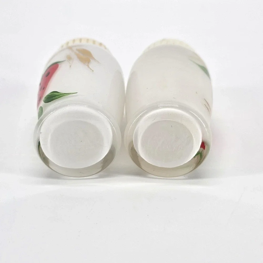 Vintage Bartlett Collins Painted Strawberry Milk Glass Salt & Pepper Shakers Set